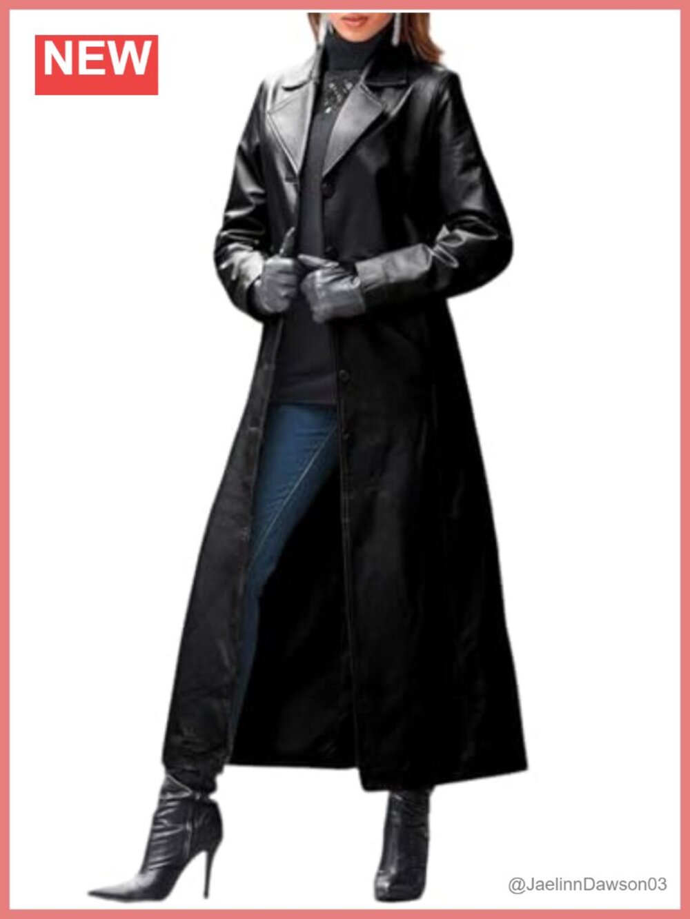 Faux Leather Trench Coat Classic Lapel Button Down Maxi Overcoat